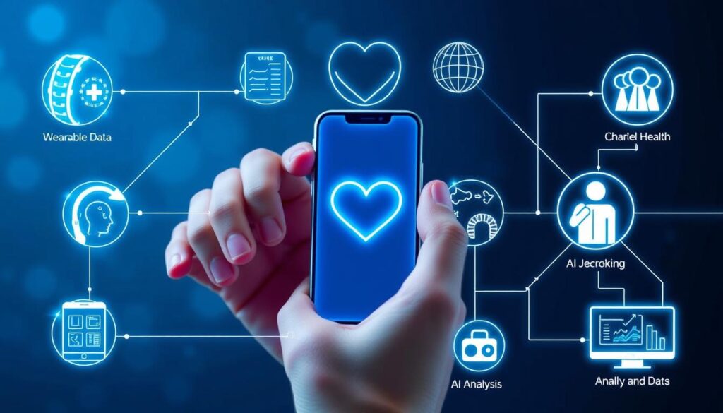 Health wearable data flowing into integrated health ecosystem Health wearable data flowing into integrated health ecosystem