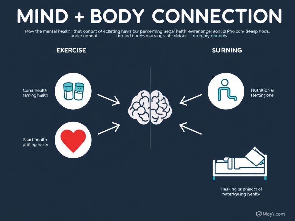 Mind-body connection diagram showing mental health awareness Mind-body connection diagram showing mental health awareness