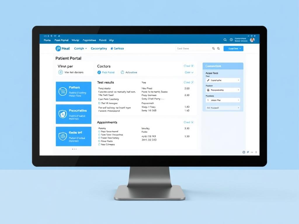 Patient portal interface showing medical records and messaging features Patient portal interface showing medical records and messaging features