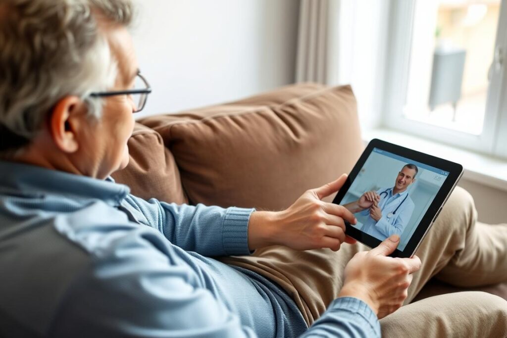 Patient using telemedicine from home on a tablet device Patient using telemedicine from home on a tablet device
