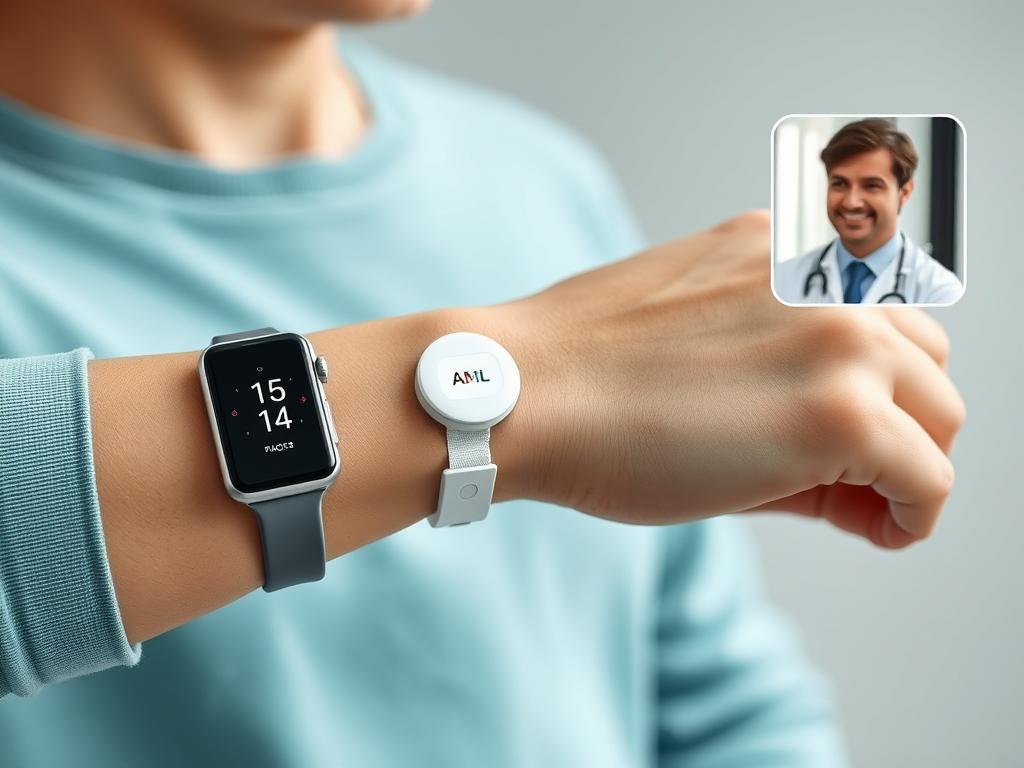 Patient using wearable health devices that sync with telemedicine platform Patient using wearable health devices that sync with telemedicine platform