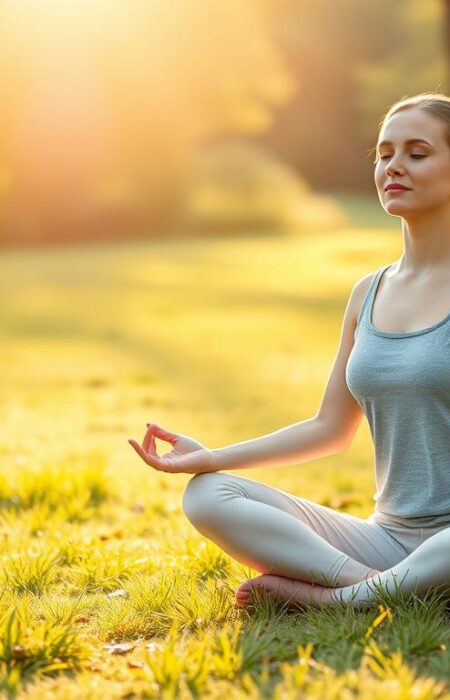 Person meditating outdoors for mental health awareness