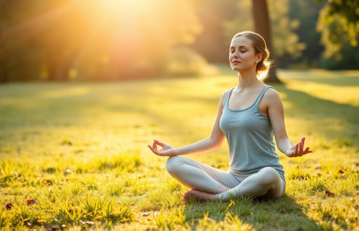 Person meditating outdoors for mental health awareness