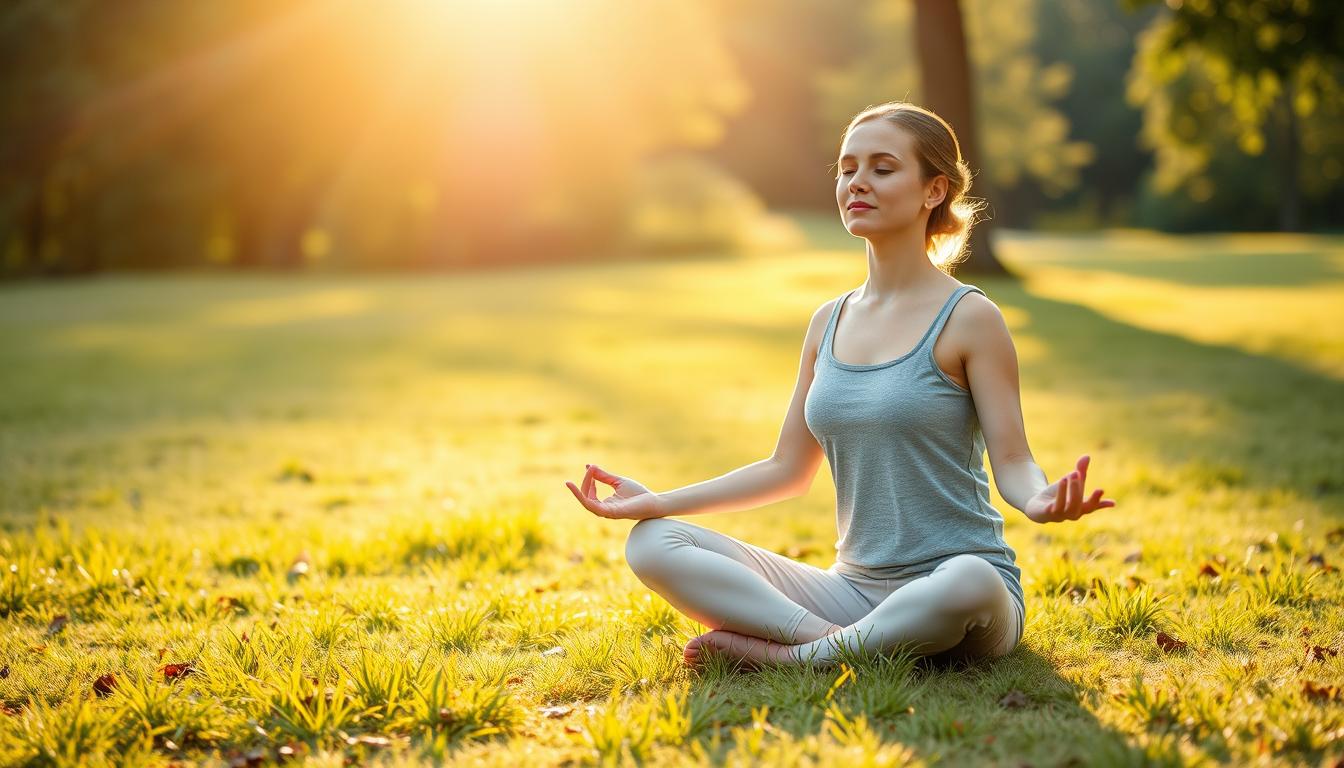 Person meditating outdoors for mental health awareness