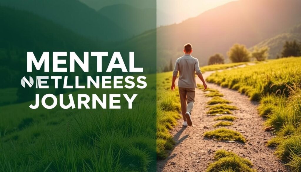 Person on a mental health awareness journey in nature Person on a mental health awareness journey in nature