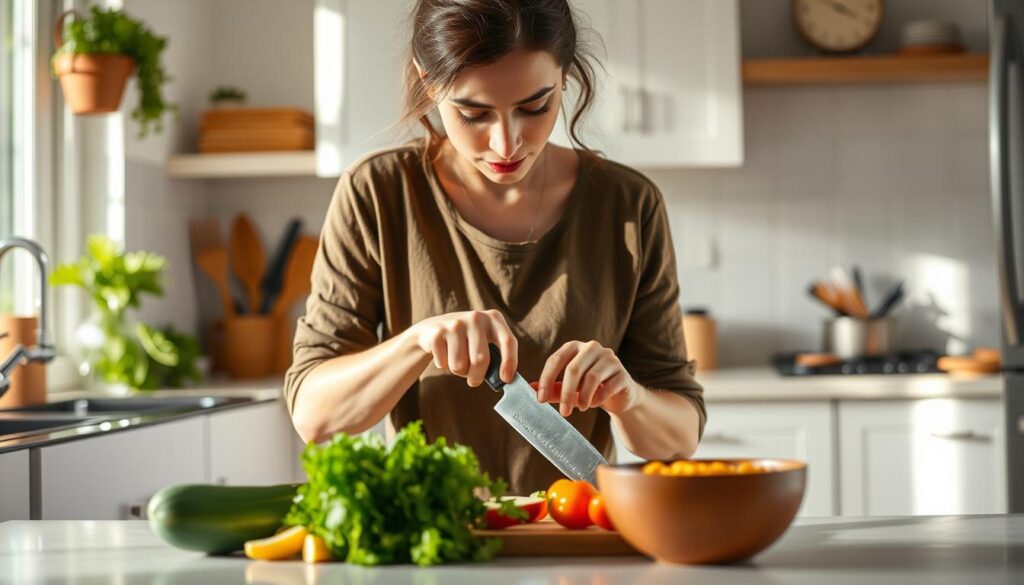 Person practicing mindfulness during daily activities Person practicing mindfulness during daily activities