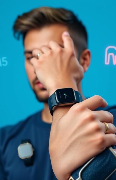 Person wearing multiple health wearables including smartwatch and fitness tracker