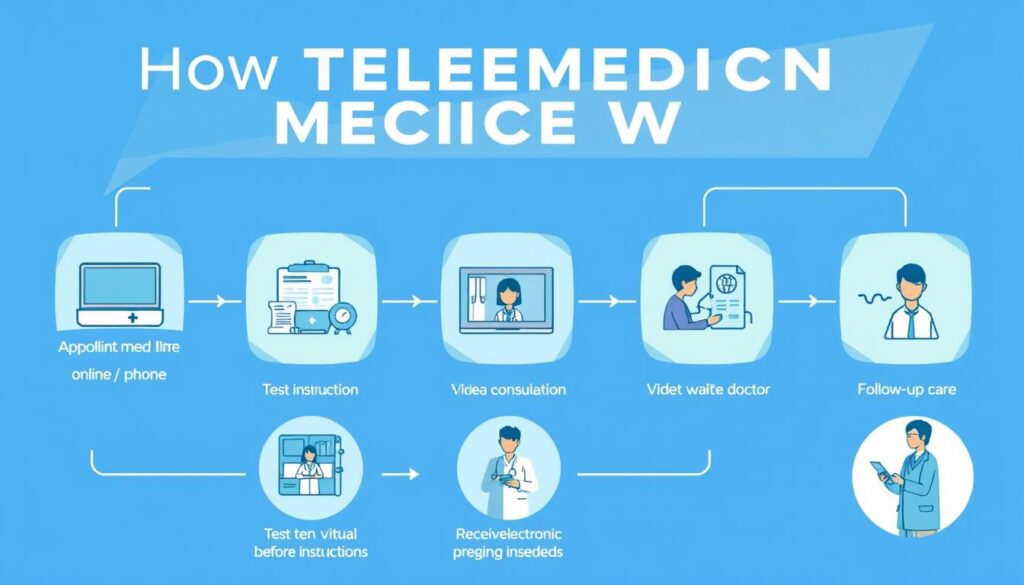Step-by-step process of how telemedicine works from appointment booking to follow-up Step-by-step process of how telemedicine works from appointment booking to follow-up