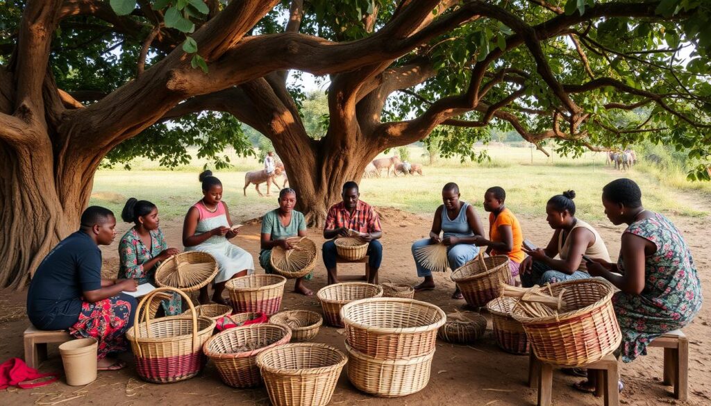 Traditional basket weaving workshop in rural Ghana Traditional basket weaving workshop in rural Ghana