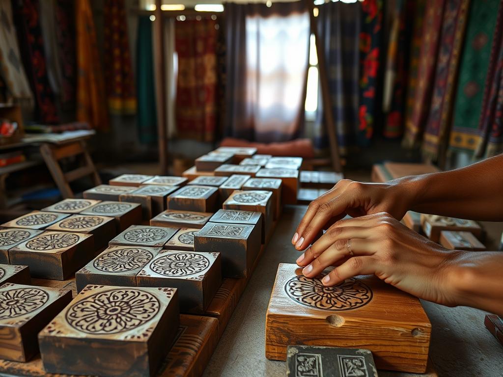 Traditional block printing workshop in Rajasthan, India Traditional block printing workshop in Rajasthan, India