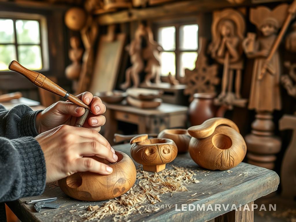 Traditional woodcarving workshop in rural Romania Traditional woodcarving workshop in rural Romania